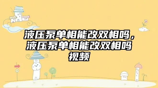 液壓泵單相能改雙相嗎，液壓泵單相能改雙相嗎視頻