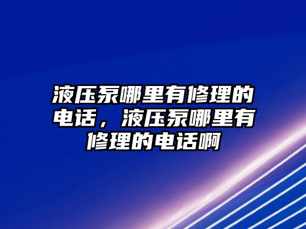 液壓泵哪里有修理的電話，液壓泵哪里有修理的電話啊