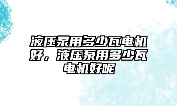 液壓泵用多少瓦電機好，液壓泵用多少瓦電機好呢