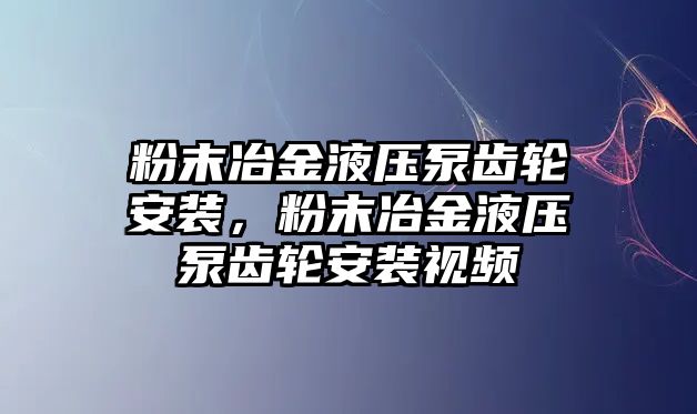 粉末冶金液壓泵齒輪安裝，粉末冶金液壓泵齒輪安裝視頻