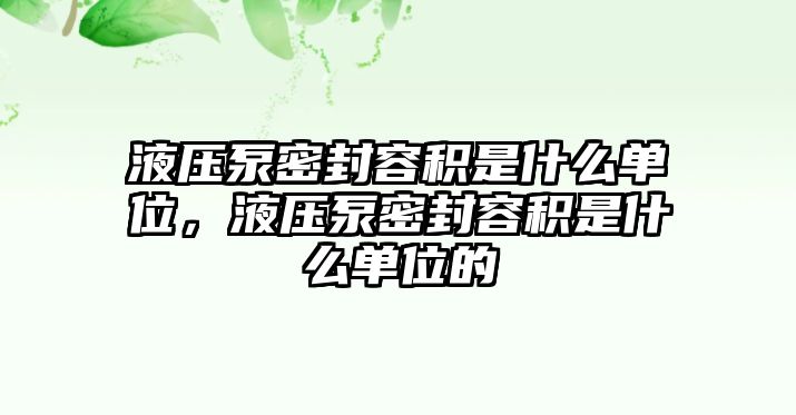 液壓泵密封容積是什么單位，液壓泵密封容積是什么單位的