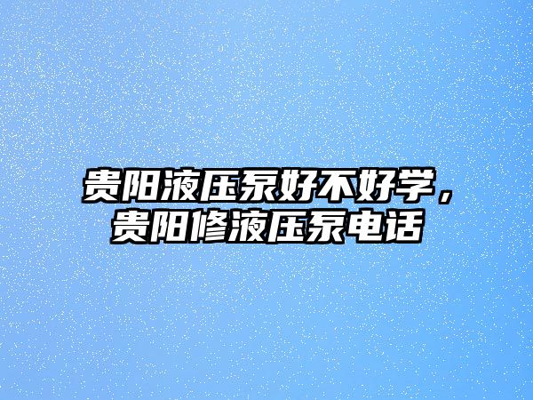 貴陽液壓泵好不好學(xué)，貴陽修液壓泵電話