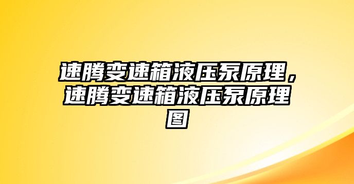 速騰變速箱液壓泵原理，速騰變速箱液壓泵原理圖