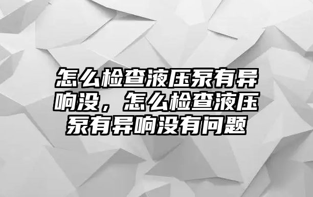 怎么檢查液壓泵有異響沒(méi)，怎么檢查液壓泵有異響沒(méi)有問(wèn)題