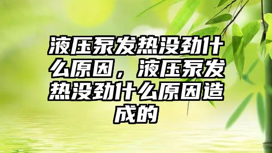 液壓泵發(fā)熱沒勁什么原因，液壓泵發(fā)熱沒勁什么原因造成的