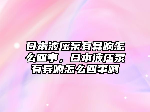 日本液壓泵有異響怎么回事，日本液壓泵有異響怎么回事啊